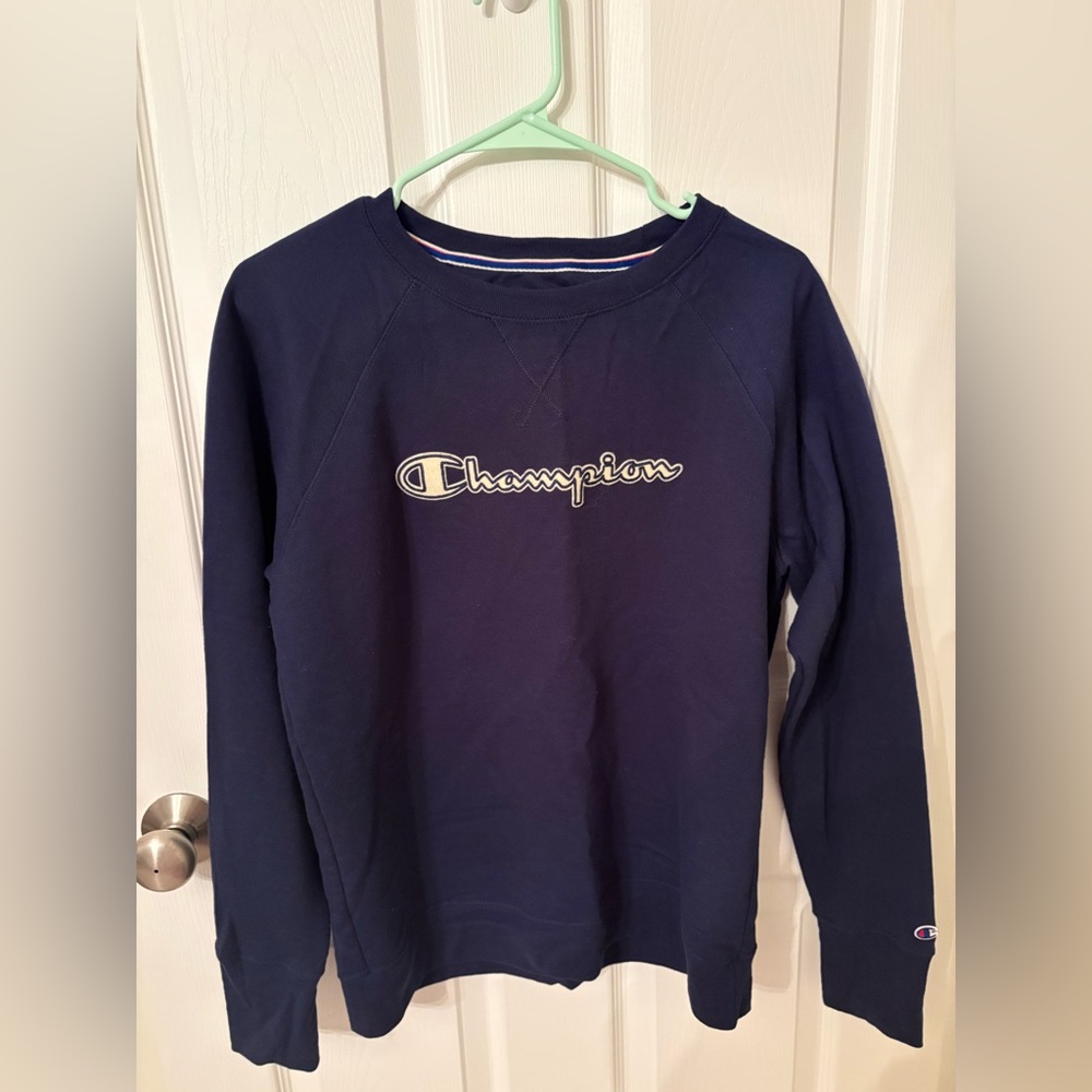 Champion Navy Blue Crewneck Sweatshirt with Logo